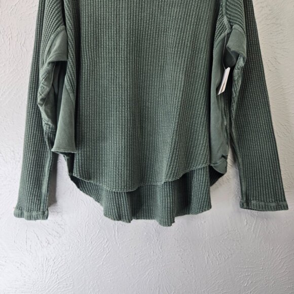 Free People One Blake Thermal Shirt XL Green Oversized Relaxed Streetwear Top - Picture 4 of 14